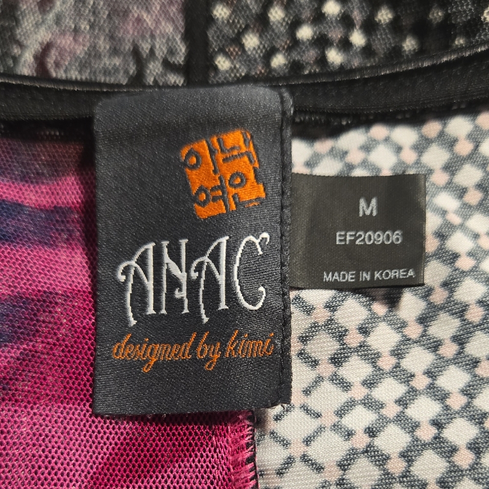 Y2K Mesh Floral Patchwork Top Shirt Anac V Neck Stretch Whimsigoth Purple Black - Picture 3 of 3